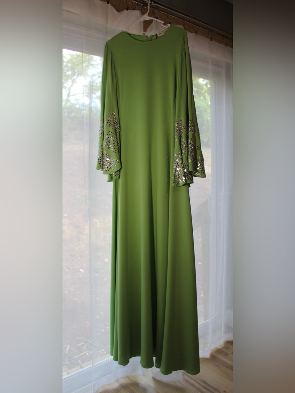 Oscar de La Renta Long Sleeve Crystal Embroidered Caftan Dress Green Small NWT